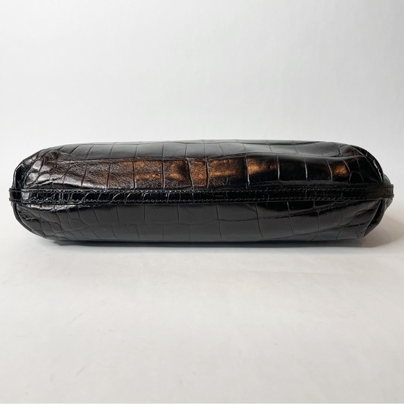 Vintage Brighton Croc Embossed Black Leather Magnetic Close Clutch - Picture 2 of 15